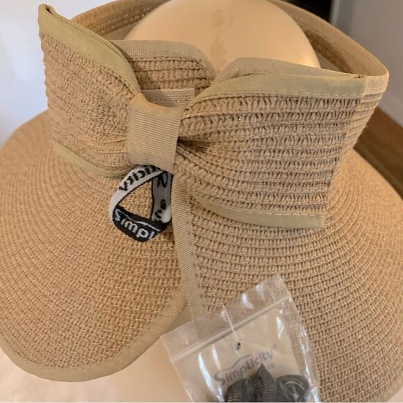 Simplicity Hat Tan Wide-Brimmed Neck Strap Adj One Size NWT Gorgeous - Picture 7 of 9